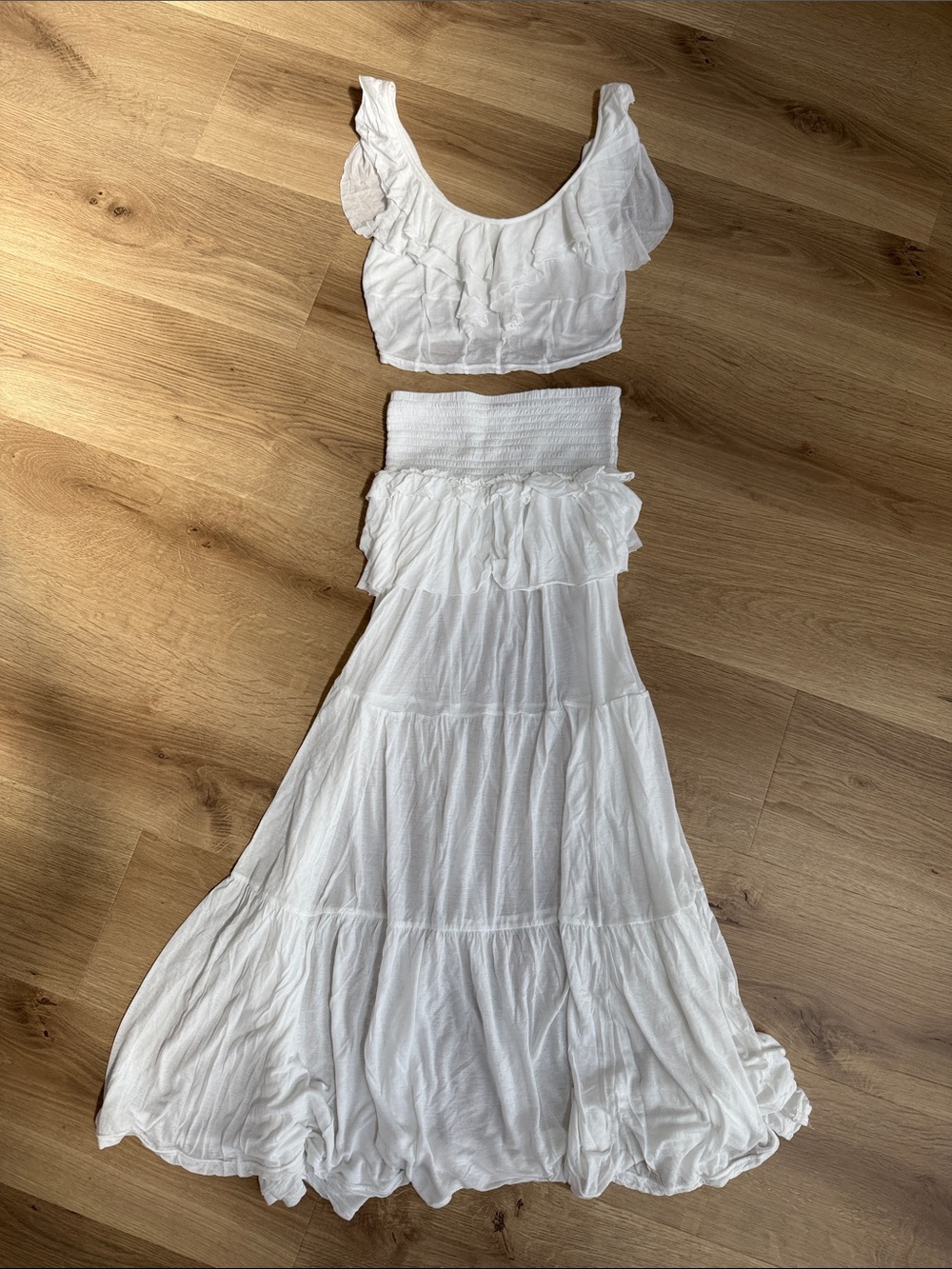 Free-est White Ruffled Tiered Maxi Skirt & Top - Women's